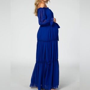 Pinkblush Royal Blue Tiered Off Shoulder Maternity Maxi Dress Large